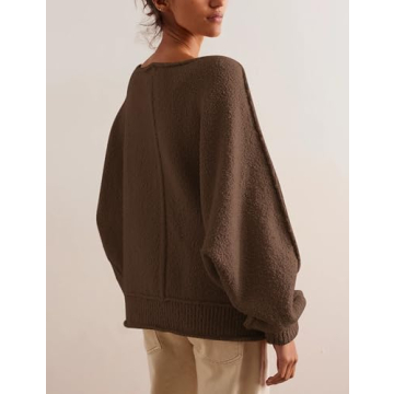 ACCPUR Women Oversized Fuzzy Knit Sweater Tops Scoop Neck Long Sleeve Loose Pullover Sweater Trendy Warm Fall Winter Clothes Army Green