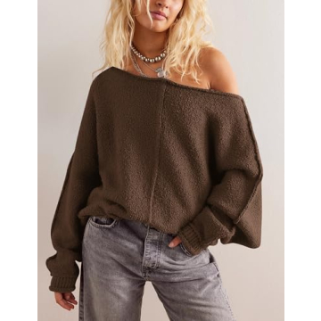 ACCPUR Women Oversized Fuzzy Knit Sweater Tops Scoop Neck Long Sleeve Loose Pullover Sweater Trendy Warm Fall Winter Clothes Army Green