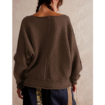 ACCPUR Women Oversized Fuzzy Knit Sweater Tops Scoop Neck Long Sleeve Loose Pullover Sweater Trendy Warm Fall Winter Clothes Army Green