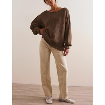 ACCPUR Women Oversized Fuzzy Knit Sweater Tops Scoop Neck Long Sleeve Loose Pullover Sweater Trendy Warm Fall Winter Clothes Army Green