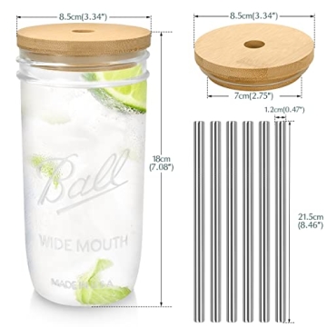 Dearwell Mason Jar Cups Set of 6, Wide Mouth Eco Glass Drinkware