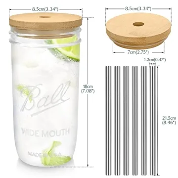 Dearwell Mason Jar Cups Set of 6, Wide Mouth Eco Glass Drinkware