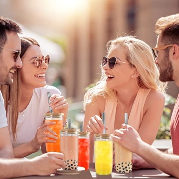 Dearwell Mason Jar Cups Set of 6, Wide Mouth Eco Glass Drinkware