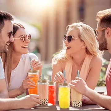 Dearwell Mason Jar Cups Set of 6, Wide Mouth Eco Glass Drinkware