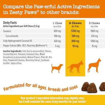 Zesty Paws Turmeric Curcumin for Dogs - for Hip & Joint Mobility Supports Canine Digestive Cardiovascular & Liver Health - Coconut Oil for Skin Health with 95% Curcuminoids + BioPerine Bacon, 90 Count