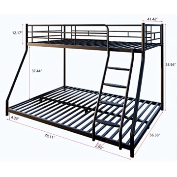 GRAYELL Metal Bunk Bed Twin Over Full - Heavy Duty & Safe  