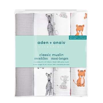 aden + anais Essentials Muslin Swaddle Blankets for Baby Girls and Boys, Newborn Receiving Blanket f...