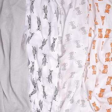 aden + anais Essentials Muslin Swaddle Blankets for Baby Girls and Boys, Newborn Receiving Blanket for Swaddling, 100% Cotton Baby Swaddle Wrap, 4 Pack, Safari Babes