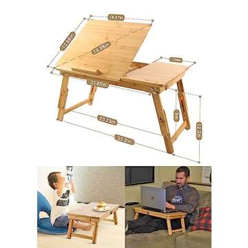 Laptop Desk Nnewvante Table Adjustable Bamboo Foldable Breakfast Serving Bed Tray w' Tilting Top Drawer