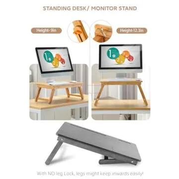 Laptop Desk Nnewvante Table Adjustable Bamboo Foldable Breakfast Serving Bed Tray w' Tilting Top Drawer