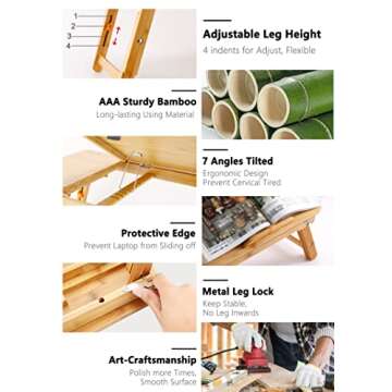 Laptop Desk Nnewvante Table Adjustable Bamboo Foldable Breakfast Serving Bed Tray w' Tilting Top Drawer