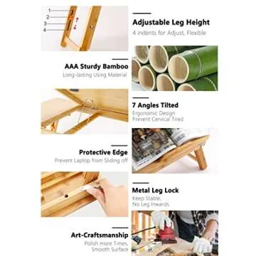 Laptop Desk Nnewvante Table Adjustable Bamboo Foldable Breakfast Serving Bed Tray w' Tilting Top Drawer