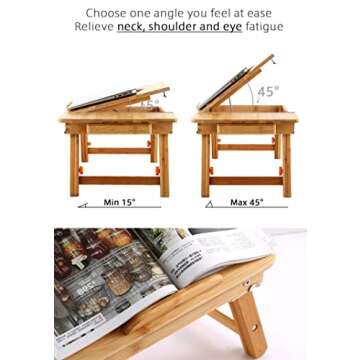 Laptop Desk Nnewvante Table Adjustable Bamboo Foldable Breakfast Serving Bed Tray w' Tilting Top Drawer