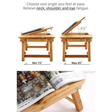 Laptop Desk Nnewvante Table Adjustable Bamboo Foldable Breakfast Serving Bed Tray w' Tilting Top Drawer