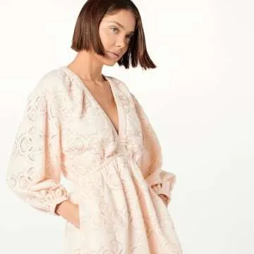 The Drop Crochet Lace Deep V-Neck Short Romper - Pale Dogwood