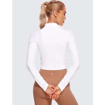 CRZ YOGA Womens Butterluxe Mock Turtleneck Long Sleeves Crop Tops Slim Fit Workout Casual T-Shirt Ba...
