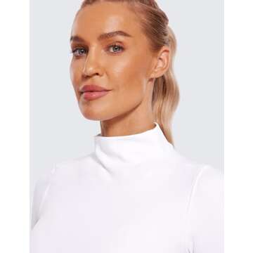 CRZ YOGA Womens Butterluxe Mock Turtleneck Long Sleeves Crop Tops Slim Fit Workout Casual T-Shirt Base Layer Fall Shirts White Medium