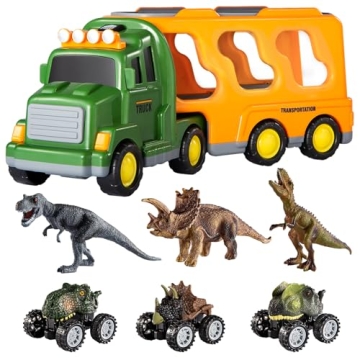 TEMI Dinosaurs Truck Toys for Boys Kids 3-5 Years, Transport Car with 3 Dinosaur Figures and 3 Monst...