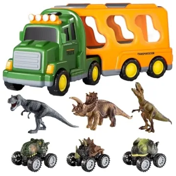 TEMI Dinosaurs Truck Toys for Boys Kids 3-5 Years, Transport Car with 3 Dinosaur Figures and 3 Monst...