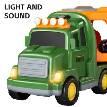 TEMI Dinosaurs Truck Toys for Boys Kids 3-5 Years, Transport Car with 3 Dinosaur Figures and 3 Monster Cars, Friction Powered Toy Vehicle in Carrier with Light and Sound, Toddler Play Gifts Set