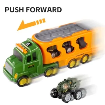 TEMI Dinosaurs Truck Toys for Boys Kids 3-5 Years, Transport Car with 3 Dinosaur Figures and 3 Monster Cars, Friction Powered Toy Vehicle in Carrier with Light and Sound, Toddler Play Gifts Set