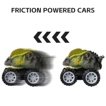 TEMI Dinosaurs Truck Toys for Boys Kids 3-5 Years, Transport Car with 3 Dinosaur Figures and 3 Monster Cars, Friction Powered Toy Vehicle in Carrier with Light and Sound, Toddler Play Gifts Set