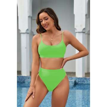 Pink Queen Women's Bathing Suit Push Up High Cut Cheeky Sexy Swimwear Two Piece Bikini Set Green S