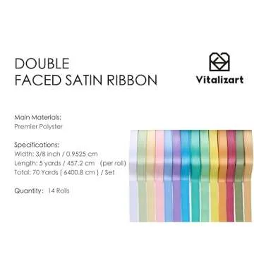 Vitalizart Ribbon for Crafts 3/8" x 70Yd Pastel Satin Ribbon Continuous Double Face Gift Wrapping Si...