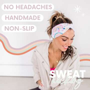 Soft Non-Slip Stretchy Headbands for Women - Buttery & comfortable, Wide Knot, Workout Hairband, Swe...