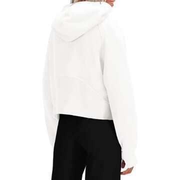 LEEDYA Womens Fleece Lined Full Zip Up Hoodie Cowl Neck Sweatshirt Long Sleeve Crop Pullover Tops White S