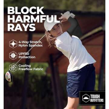 Tough Outdoors Sun Protection Sleeves - UV Arm Sleeves for Men and Women - Golf Cooling Arm Sleeves ...