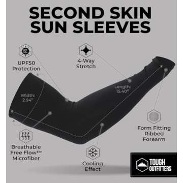 Tough Outdoors Sun Protection Sleeves - UV Arm Sleeves for Men and Women - Golf Cooling Arm Sleeves - Baseball Sun Sleeves