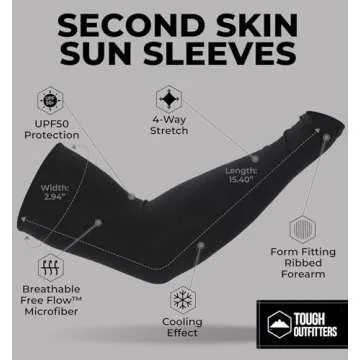 Tough Outdoors Sun Protection Sleeves - UV Arm Sleeves for Men and Women - Golf Cooling Arm Sleeves - Baseball Sun Sleeves