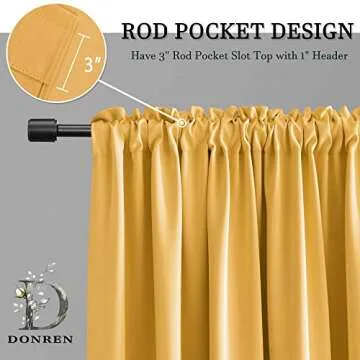 DONREN Gold Yellow Blackout Valances - 2 Panels 42x12