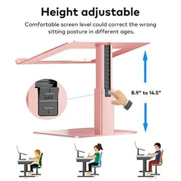 VECOFO Laptop Stand for Desk, Ergonomic Aluminum Laptop Stand Adjustable Height from 7-15", Sitting and Standing Laptop Riser for 10-17" Notebook (Rose Pink)