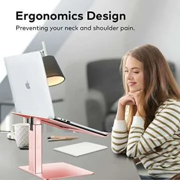 VECOFO Laptop Stand for Desk, Ergonomic Aluminum Laptop Stand Adjustable Height from 7-15", Sitting and Standing Laptop Riser for 10-17" Notebook (Rose Pink)