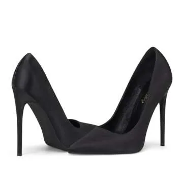 Elisabet Tang High Heels Womens Pointed Toe Heels Satin Pumps Stiletto Bridal Party Dress Evening Wedding Shoes for Woman Black 7