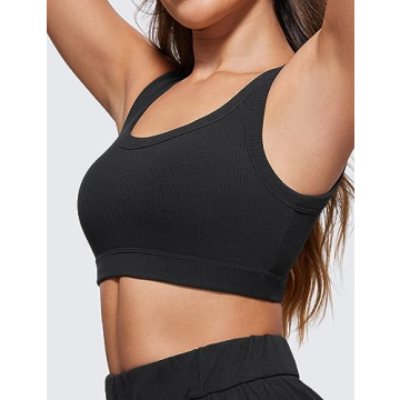 CRZ YOGA Ribbed Sports Bra for Women - U Back Comfort