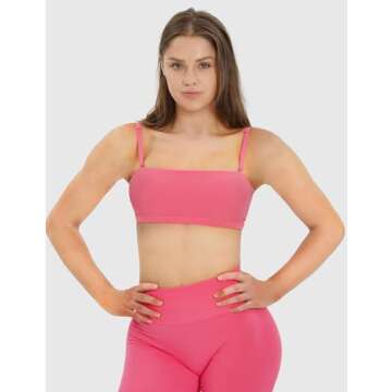 NEWVISISTER Bandeau Sports Bras for Women Detachable Straps Padded Bralette Bra Yoga Fitness Workout Crop Top, Rosy Pink, Large
