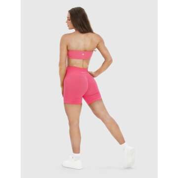 NEWVISISTER Bandeau Sports Bras for Women Detachable Straps Padded Bralette Bra Yoga Fitness Workout Crop Top, Rosy Pink, Large