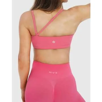 NEWVISISTER Bandeau Sports Bras for Women Detachable Straps Padded Bralette Bra Yoga Fitness Workout Crop Top, Rosy Pink, Large