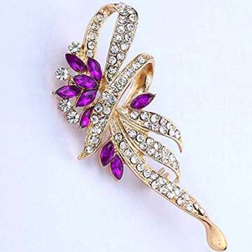 Walbest Brooch Pins for Women, Rhinestone Inlaid Flower Shape Brooch Pin Cardigan Shawl Clip Decor Gift (Purple)