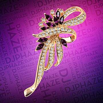 Walbest Brooch Pins for Women, Rhinestone Inlaid Flower Shape Brooch Pin Cardigan Shawl Clip Decor Gift (Purple)