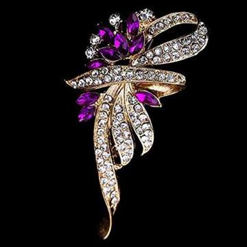 Walbest Brooch Pins for Women, Rhinestone Inlaid Flower Shape Brooch Pin Cardigan Shawl Clip Decor Gift (Purple)