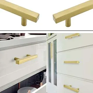 goldenwarm 5 Pack Gold Drawer Pulls Brushed Brass Kitchen Handles 3-3/4In Hole Centers - LS1212GD96 Gold Pulls for Cabinets Brass Drawer Handles 6In Overall Length