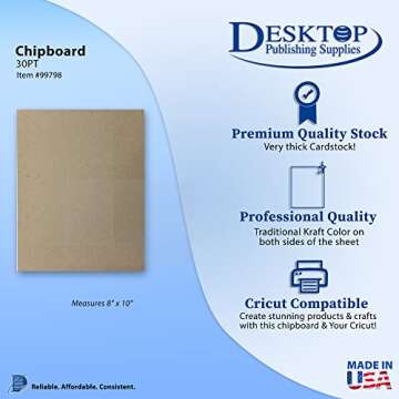 30pt Kraft Chipboard 8" x 10" 100 Pieces for Crafts