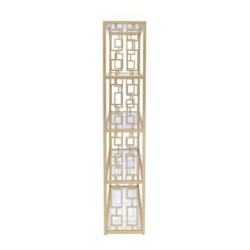 Acme Blanrio Rectangular 4-Shelf Etagere Bookcase in Clear Glass and Gold Metal