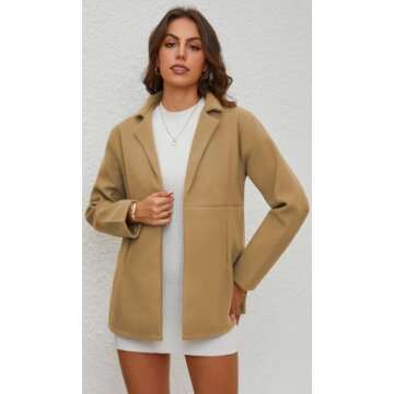 XQR Women's Wool Blend Coat Stand Collar Long Sleeve Open Front Business Blazer Jackets Trench Coats...