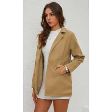 XQR Women's Stylish Wool Blend Open Front Blazer Jacket