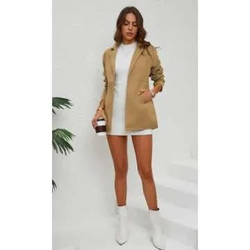 XQR Women's Stylish Wool Blend Open Front Blazer Jacket